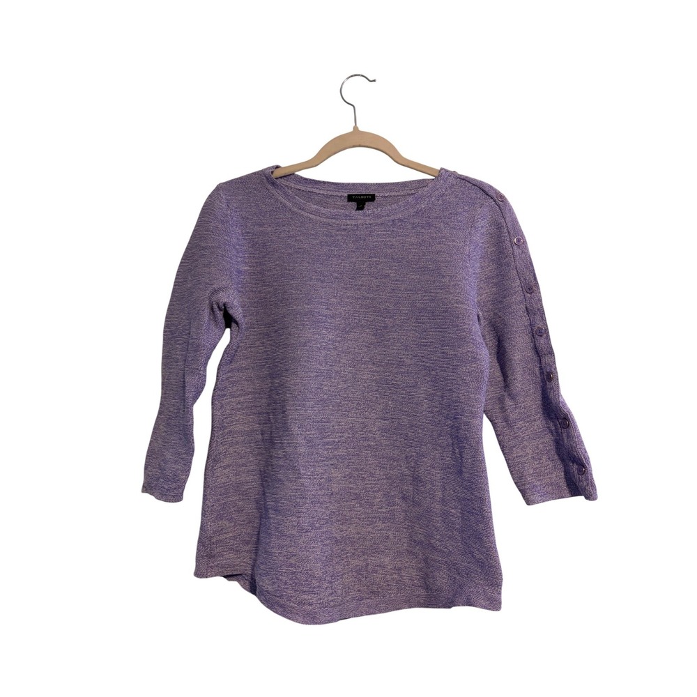 Talbots Womens Purple Heathered 3/4 Sleeve Button Accent Knit Top Size S